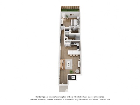 Floor plan for 1 bed, 1 bath, 819 sqft